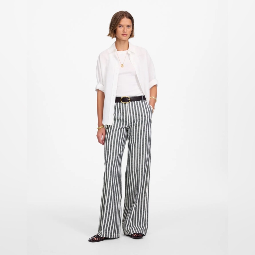 Madewell Black & White Striped Wide-Leg Pants